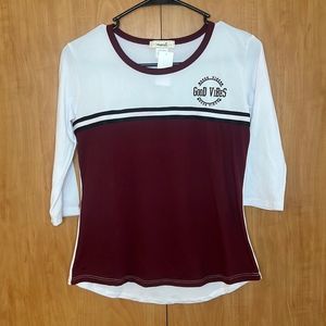 Marci Rue 21 Maroon and white 1/2 sleeve shirt. Good vibes. NWTs